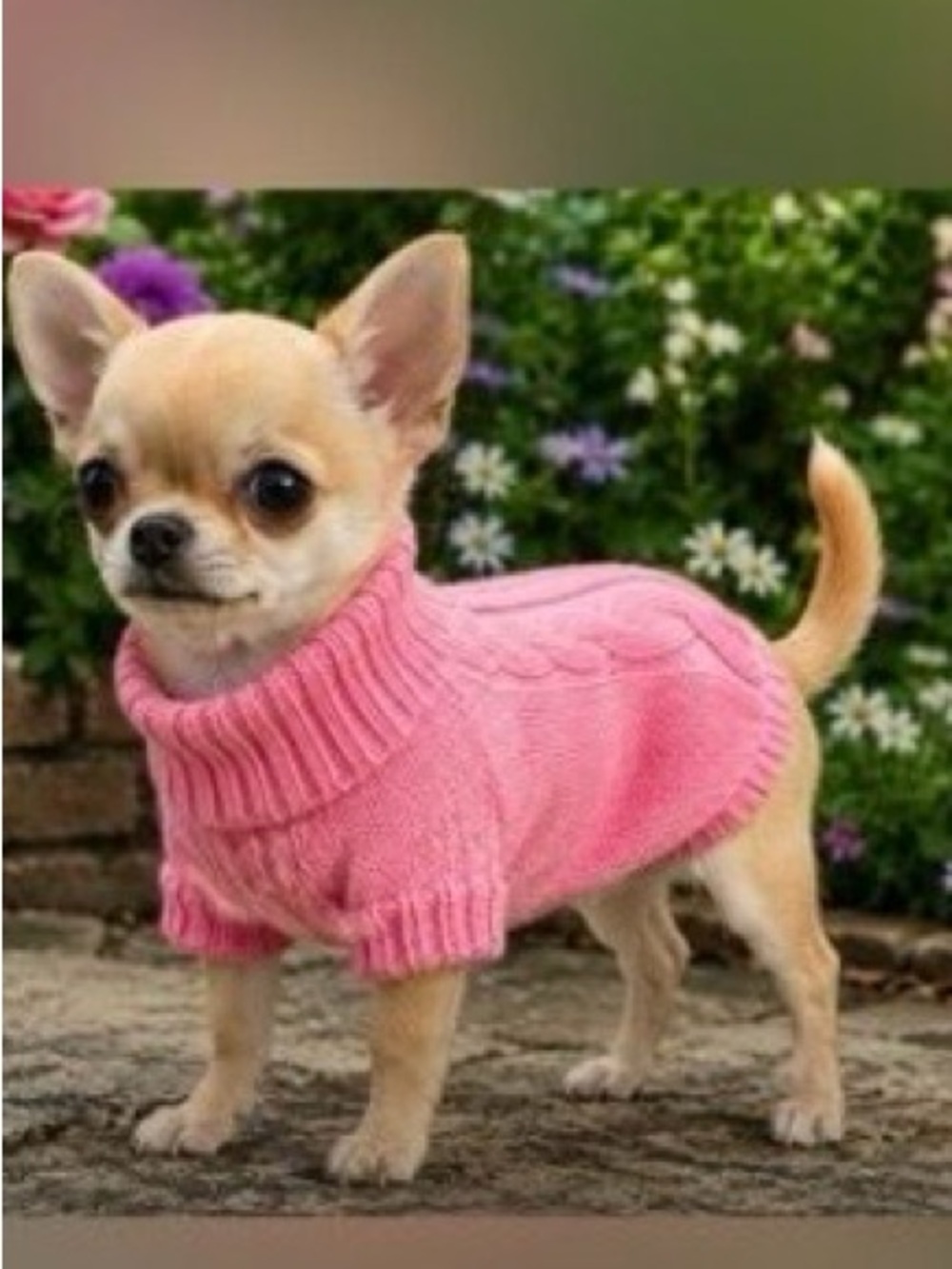 Cute little dig sweater in bright pink Knit Turtleneck Dog Sweater - Soft Cozy